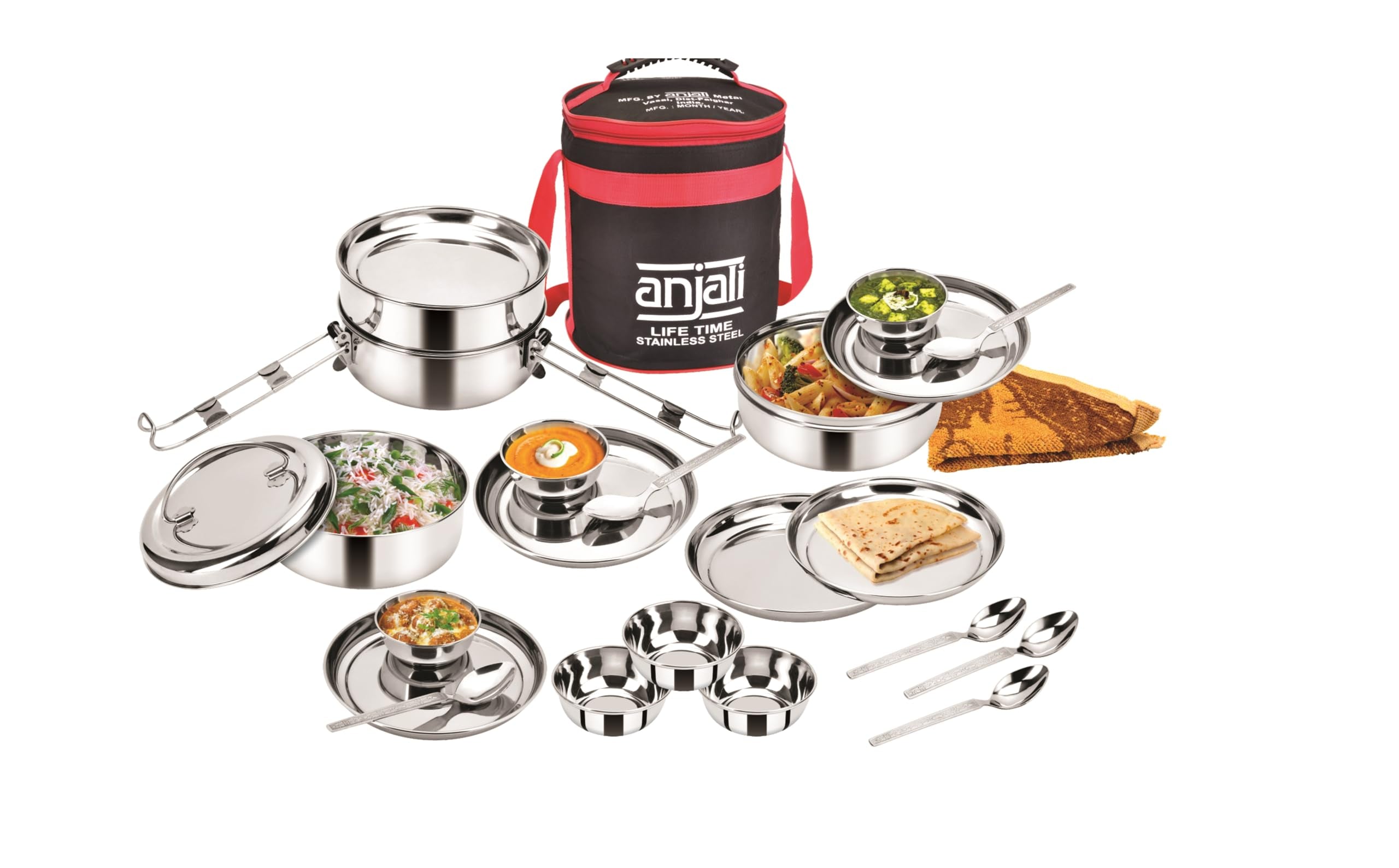 Anjali Life Time Stainless Steel Travelling Tiffin Set, 24 Pieces